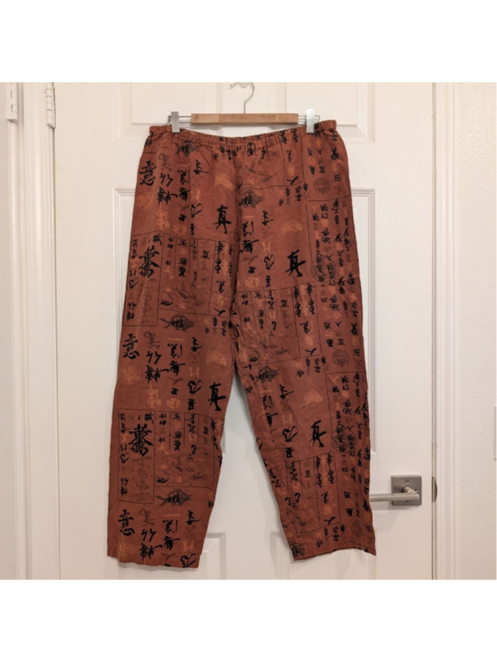 Linen Chico's Rust Black Wide Leg Pants Size 3/XL Ancient Chinese Calligraphy